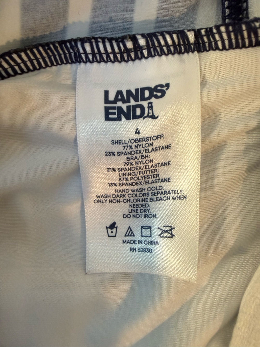 Lands End Navy Blue White Striped Sweetheart Wrap Underwire Tankini Top, size 4 - Picture 9 of 9